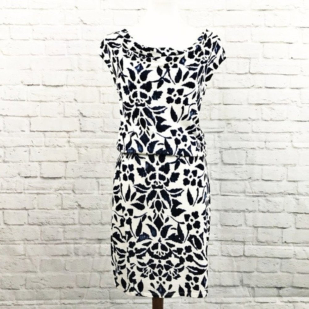 Ann Taylor Floral Print Draped Neck Blouson Dress